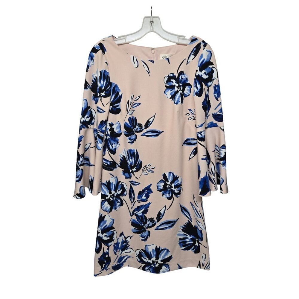Eliza J Women’s Shift Dress Size 4 Bell Sleeve Blue Floral Elegant Neutral
